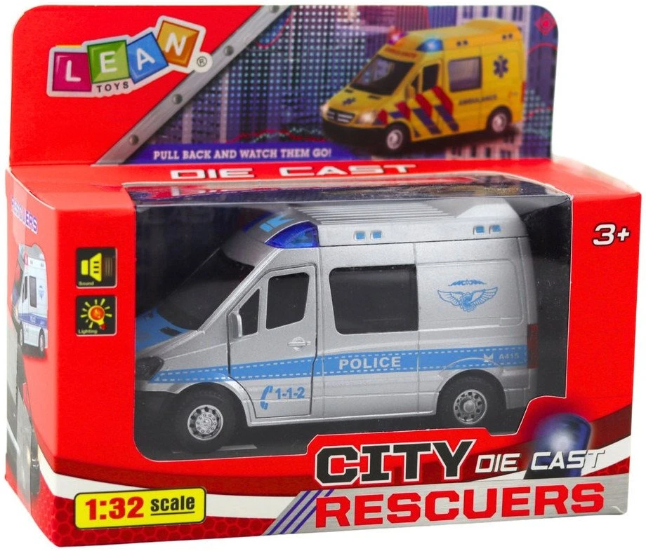 Lean Toys Policijos automobilis 1:32 su traukimo mechanizmu, šviesomis ir garsu