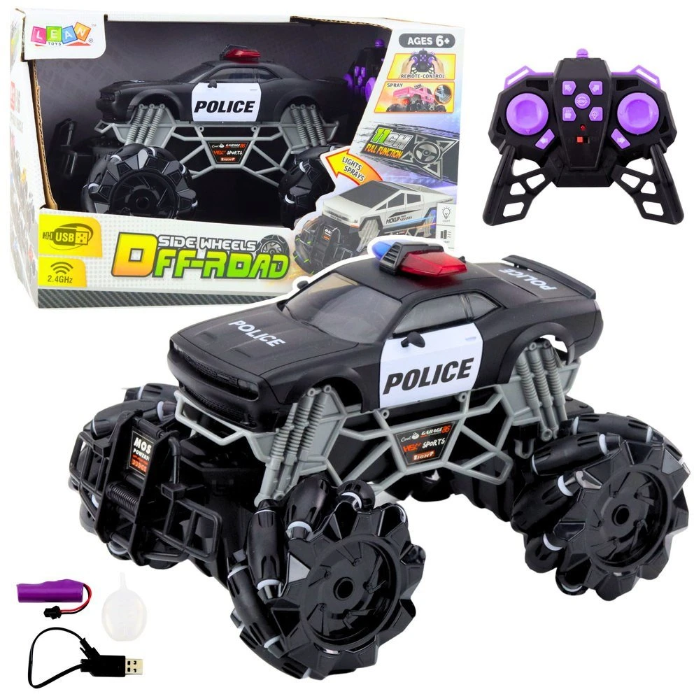 Lean Toys Nuotoliniu būdu valdomas policijos automobilis 1:16 su šviesomis ir dūmų efektu