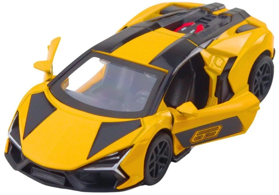 Lean Toys Lenktyninis automobilis metalinis 1:32 geltonas su atidaromomis durimis