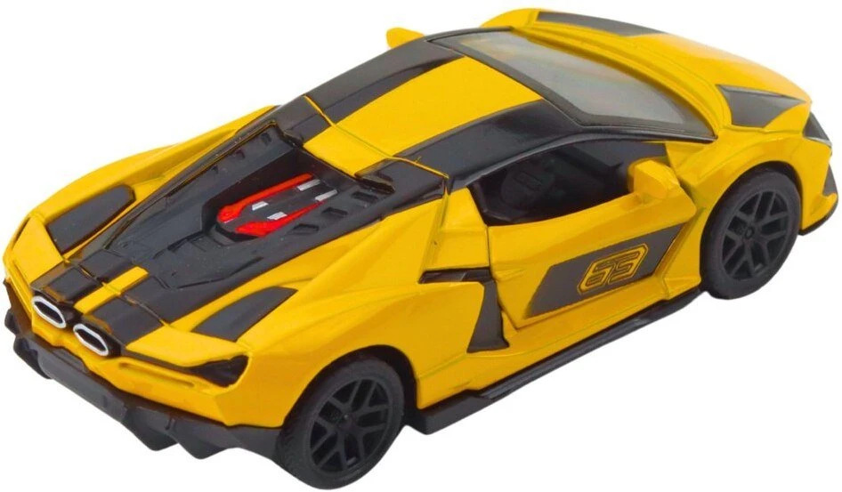 Lean Toys Lenktyninis automobilis metalinis 1:32 geltonas su atidaromomis durimis