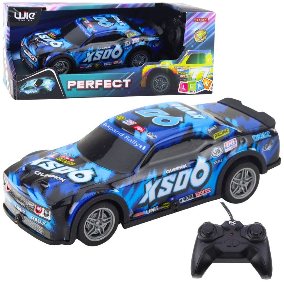 Lean Toys Nuotoliniu būdu valdomas RC lenktyninis automobilis su šviečiančiu korpusu