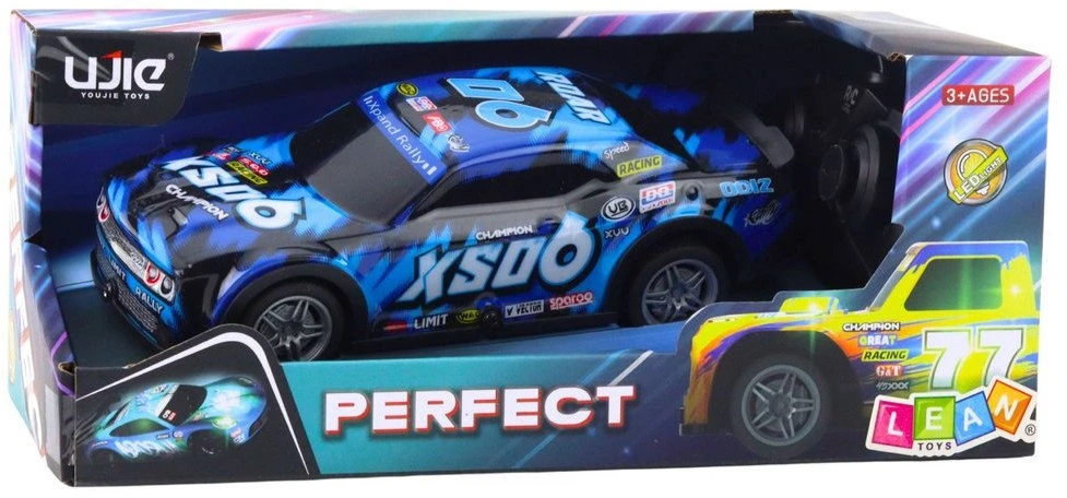 Lean Toys Nuotoliniu būdu valdomas RC lenktyninis automobilis su šviečiančiu korpusu
