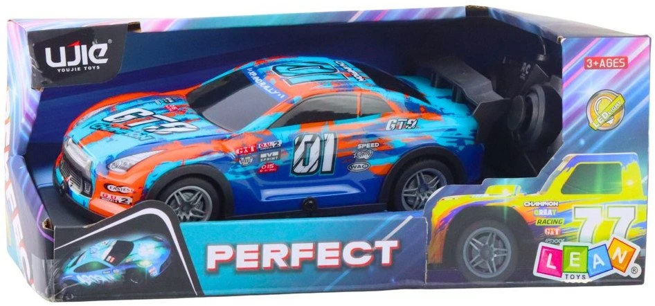 Lean Toys Nuotoliniu būdu valdomas lenktyninis automobilis su švytinčiu korpusu