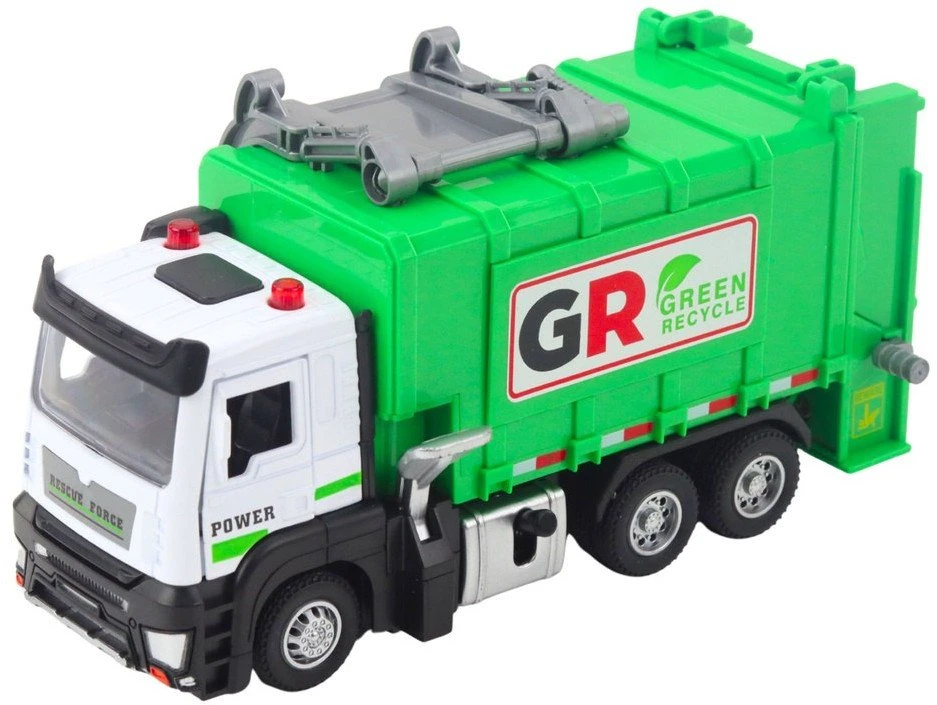 Lean Toys Šiukšliavežis su Varikliu, Šviesomis ir Garsais, 4 Atliekų Dėžės, Žalias, 17x7x6 cm