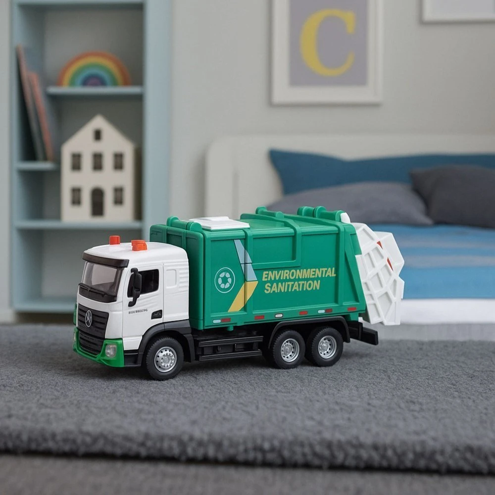 Lean Toys Žaislinis šiukšliavežis su metaline kabina ir šviesomis