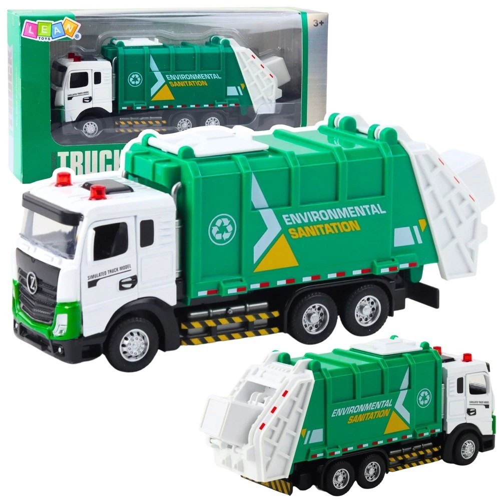 Lean Toys Žaislinis šiukšliavežis su metaline kabina ir šviesomis