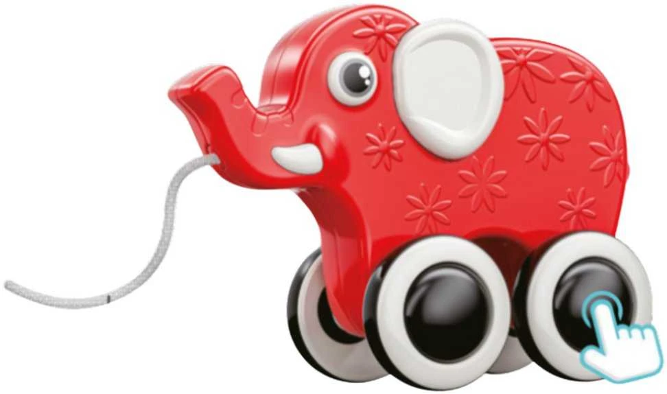 Lean Toys Raudonas dramblys su virvele ir švilpukais