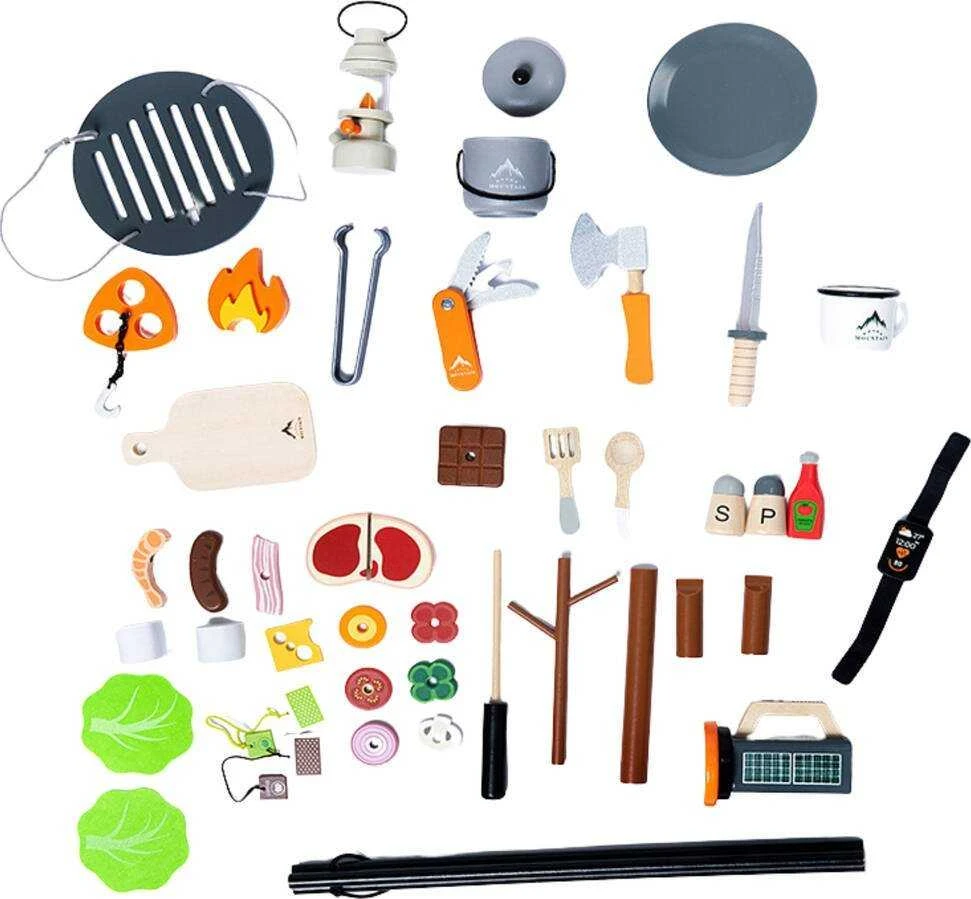 Lean Toys Medinis vaikiškas stovyklavimo rinkinys su 45 priedais