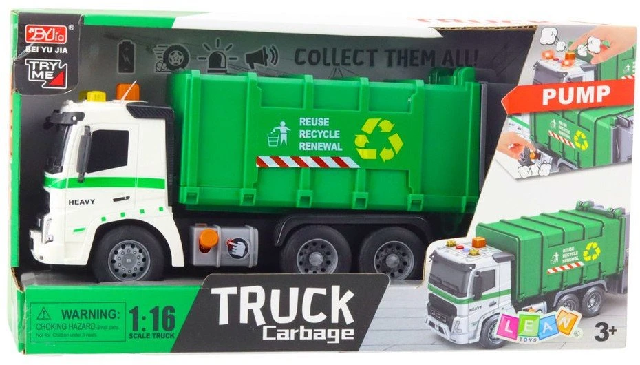 Lean Toys Žaislinis šiukšliavežis 1:16 su garsais ir šviesomis