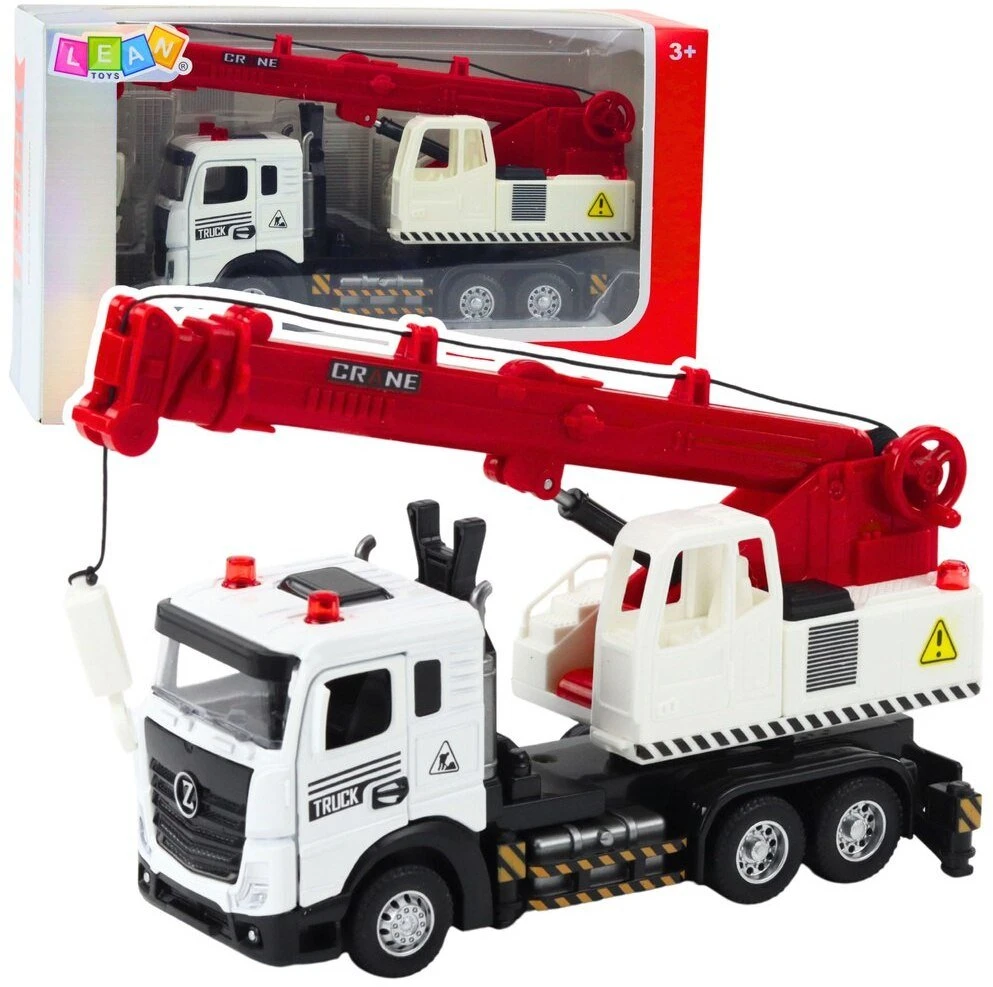 Lean Toys Vaikiškas kranas sunkvežimis su metaline kabina ir reguliuojama strėle