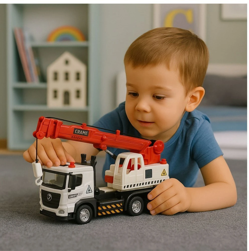 Lean Toys Vaikiškas kranas sunkvežimis su metaline kabina ir reguliuojama strėle