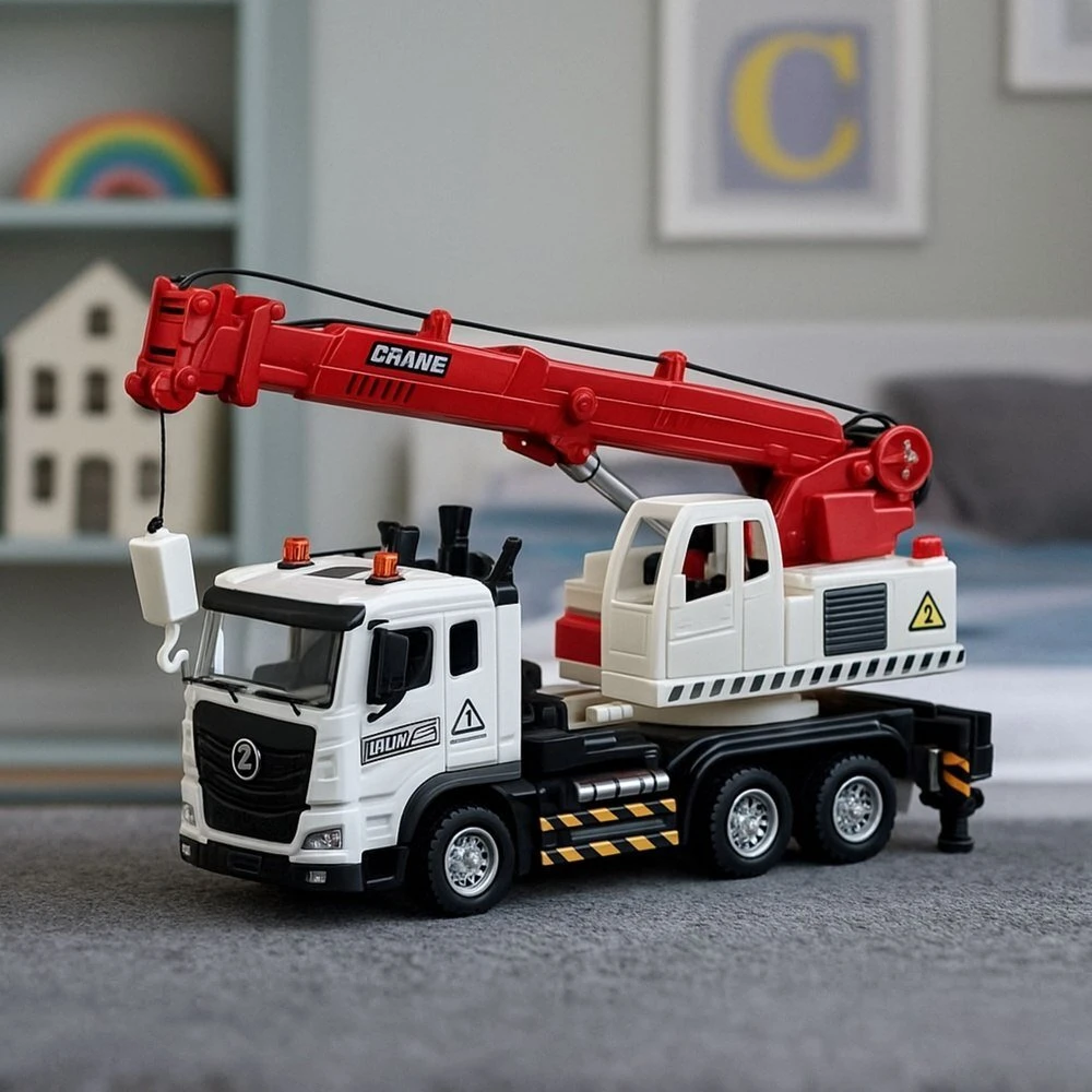 Lean Toys Vaikiškas kranas sunkvežimis su metaline kabina ir reguliuojama strėle