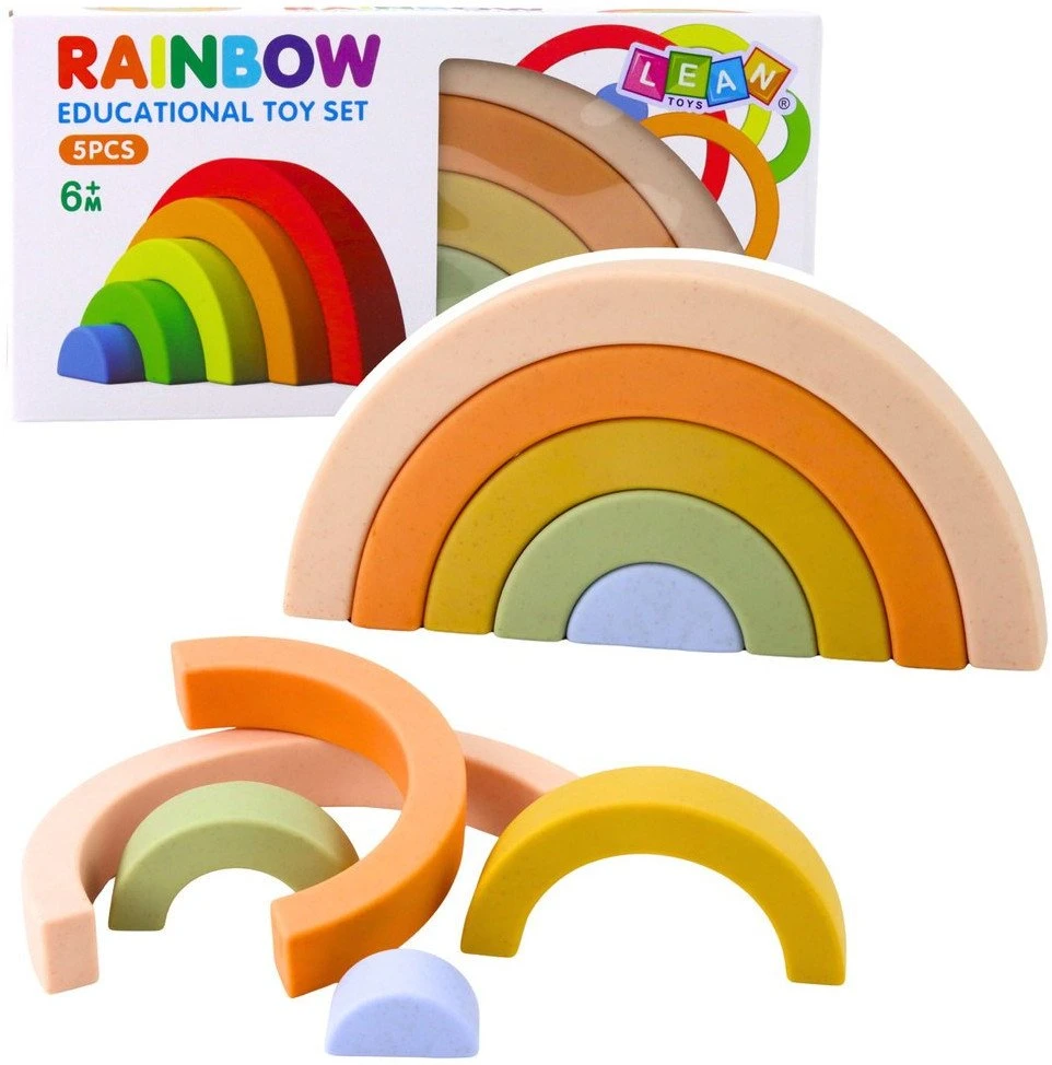 Lean Toys Pastelinės Vaivorykštės kaladėlės, 5 vnt.
