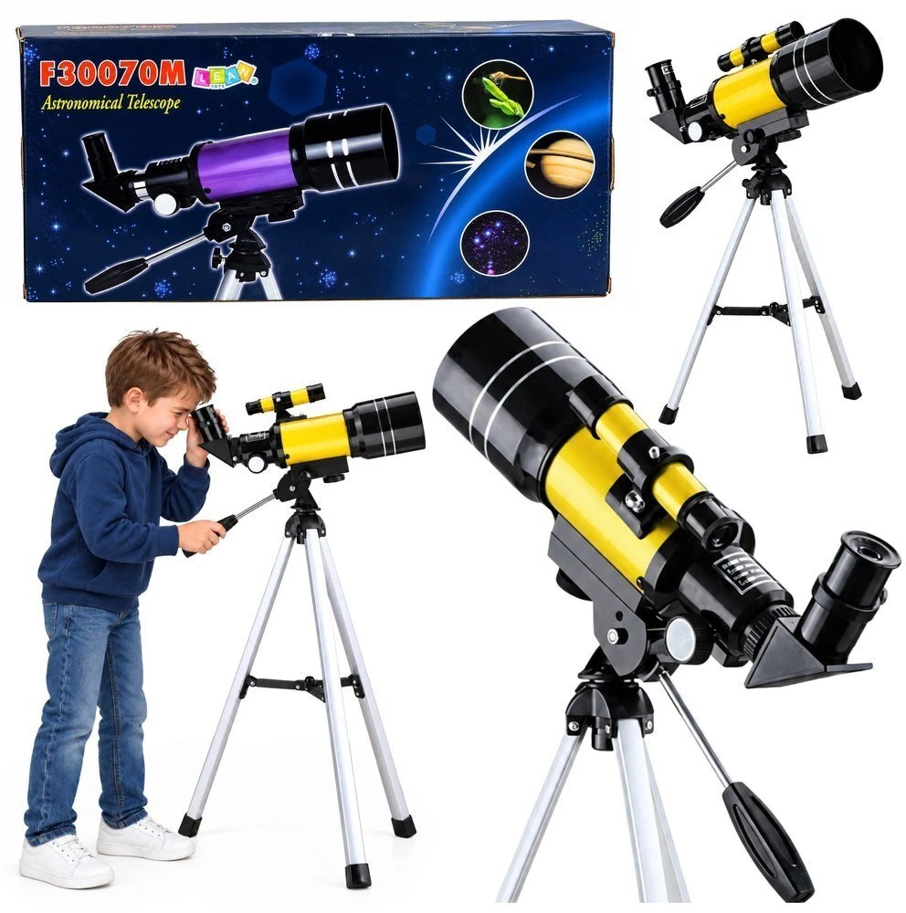 Lean Toys Astronominis teleskopas vaikams su stovu, geltonas, padidinimas 150x
