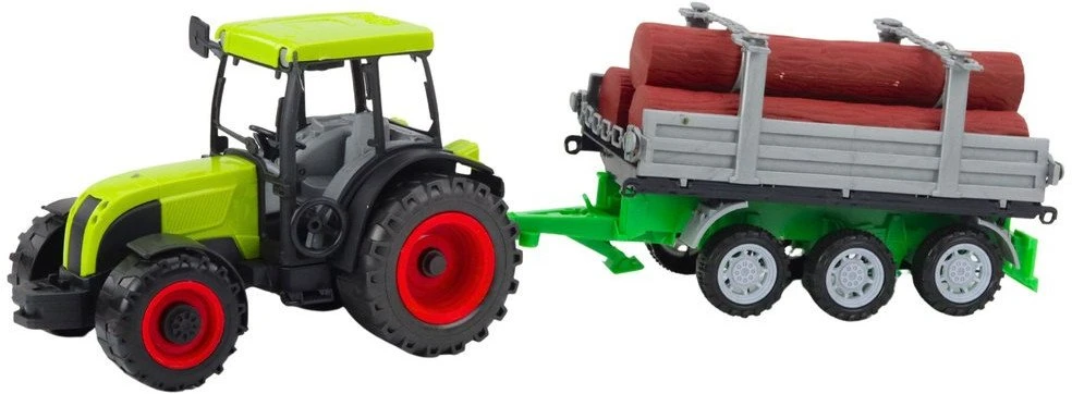 Lean Toys Žaislinis žalias traktorius su rąstų priekaba, 47 cm