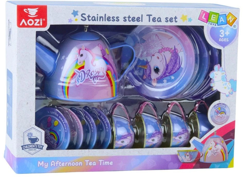 Lean Toys Vaikiškas metalinis arbatos servizas su vienaragio motyvais