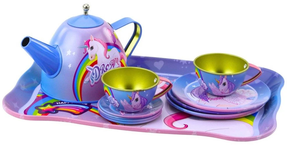 Lean Toys Vaikiškas metalinis arbatos servizas su vienaragio motyvais