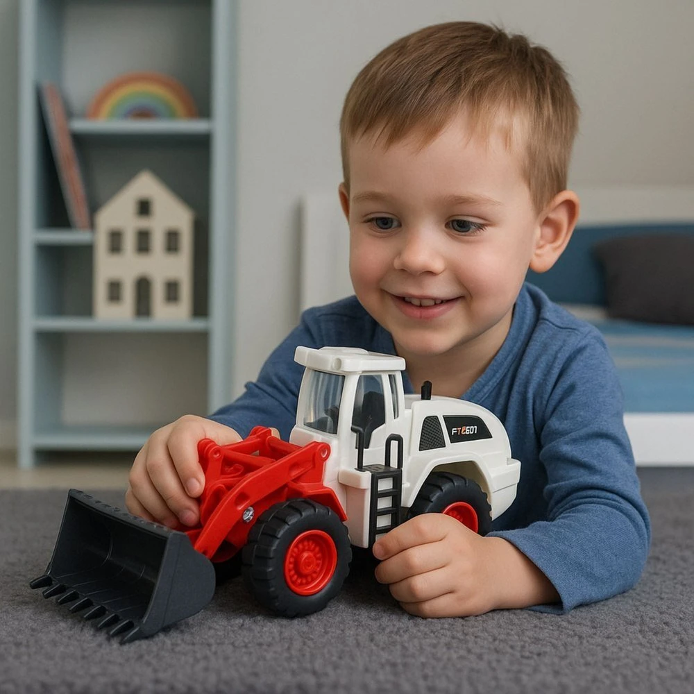 Lean Toys Statybinis žaislas ekskavatorius buldozeris su judančiu kaušu ir šviesomis