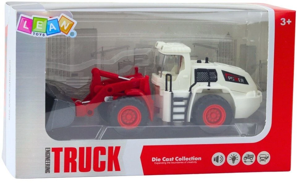 Lean Toys Statybinis žaislas ekskavatorius buldozeris su judančiu kaušu ir šviesomis