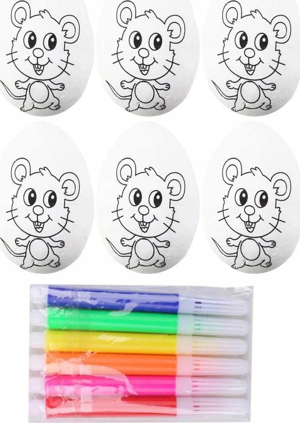 Lean Toys Jajka Velykiniai putplasčio kiaušiniai dažymui žymekliais, zuikio raštas B, 6 vnt.
