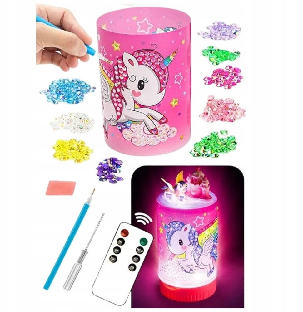 Lean Toys Creative Kūrybinis rinkinys Vienaragis stiklainyje Deimantai Naktinė lempa Nuotolinio valdymo pultas „pasidaryk pats“