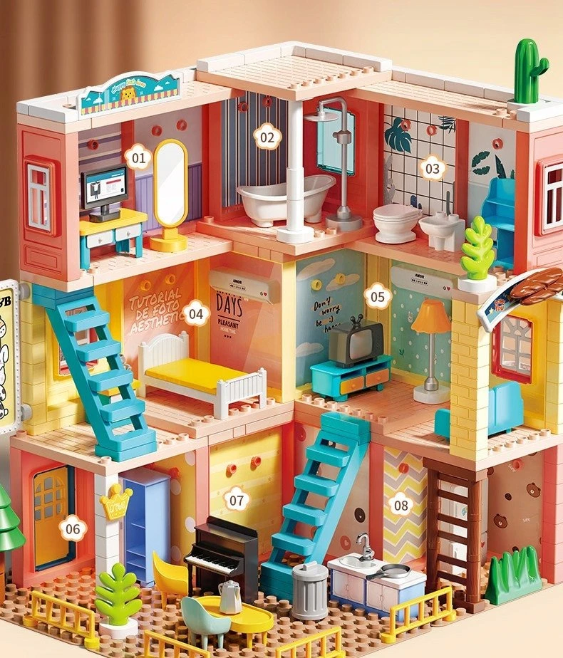 Lean Toys Bounn STATYBINIAI BLOKAI PRABANGI VILA DIDELIO AUKŠTO NAMAS 243 vnt. LED NAMAS 3+