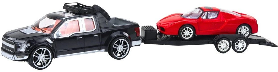 Lean Toys Bekelės žaislinis automobilis su priekaba ir sportiniu automobiliu, 59 cm