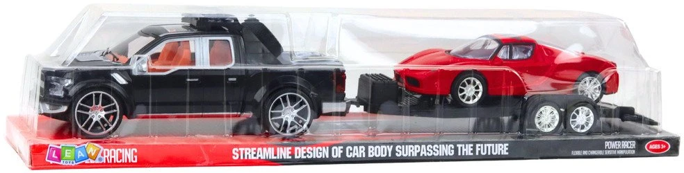 Lean Toys Bekelės žaislinis automobilis su priekaba ir sportiniu automobiliu, 59 cm
