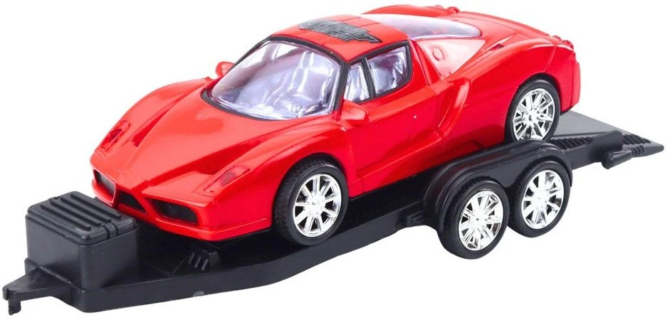 Lean Toys Bekelės žaislinis automobilis su priekaba ir sportiniu automobiliu, 59 cm