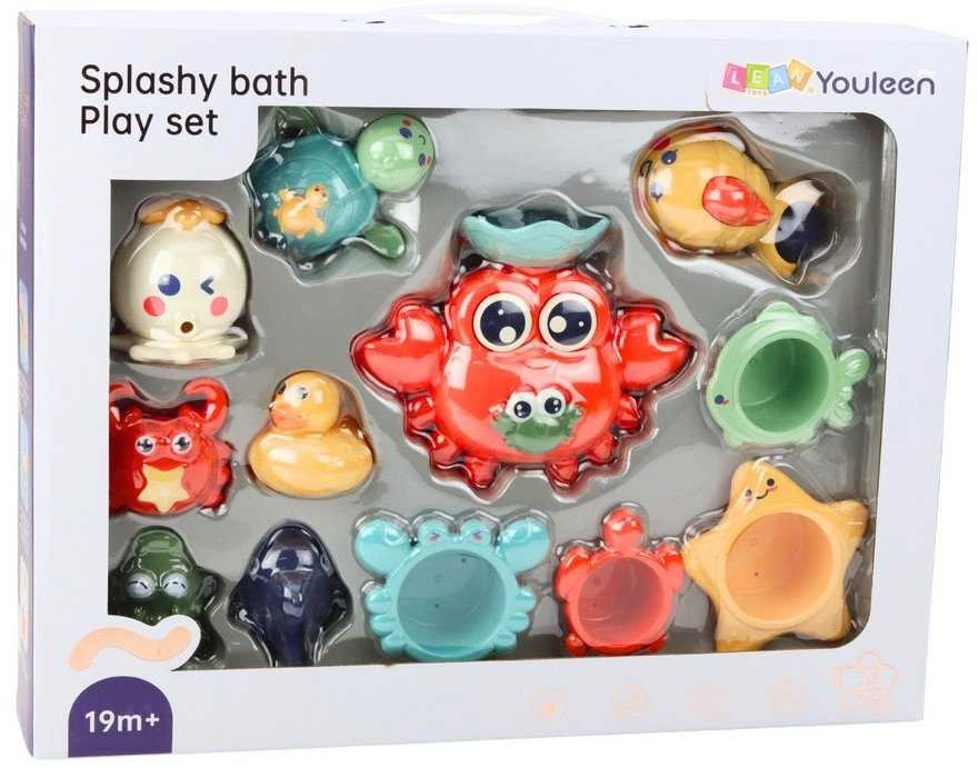 Lean Toys Vonios žaislų rinkinys su krabu ir jūros gyvūnais, 13 vnt.