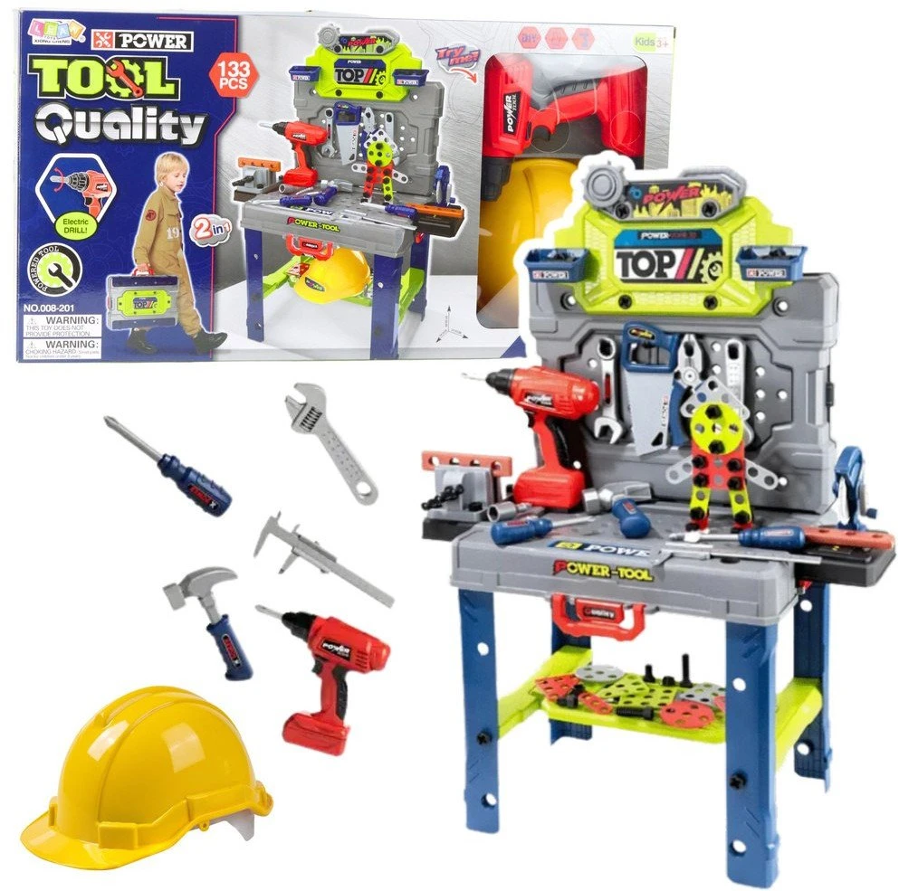 Lean Toys Vaikiškas darbinis stalas su įrankiais, 133 dalys