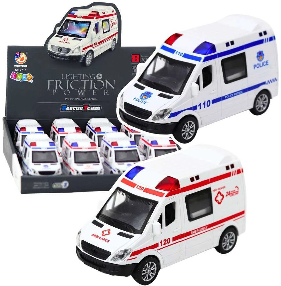 Wóz Policijos automobilis arba greitoji su šviesomis ir garsais, 14x8x7 cm