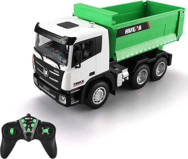 Lean Toys Nuotoliniu būdu valdomas RC sunkvežimis savivartis 1:18, žalias
