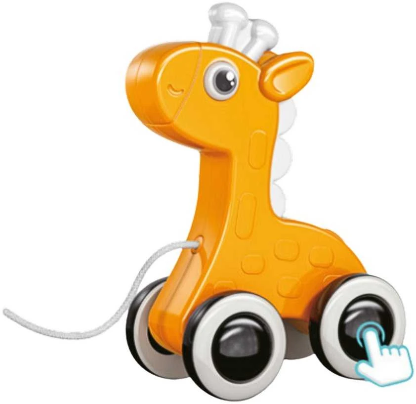 Lean Toys Žaislinė geltona traukimo žirafa su švilpukais