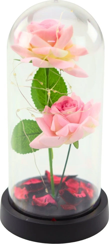 Lean Rožinė Eternal Roses in Dome with LED apšvietimas and Rose Petals Rožinė 21x11cm