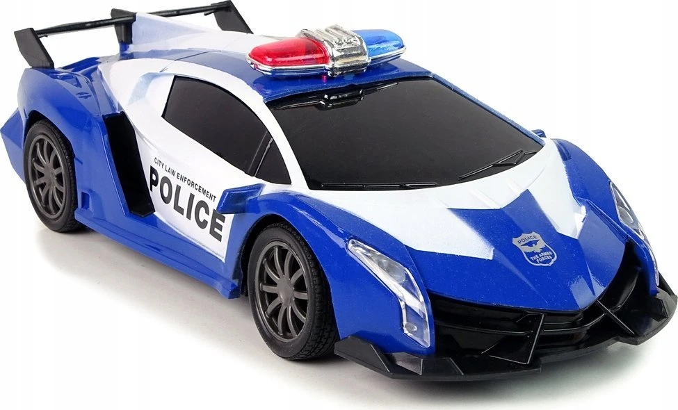 Lean Toys Nuotoliniu būdu valdomas policijos lenktynių automobilis su LED šviesomis