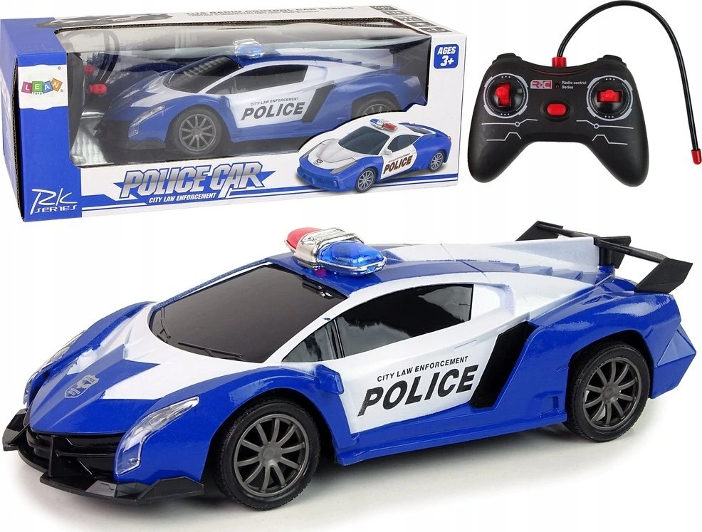 Lean Toys Nuotoliniu būdu valdomas policijos lenktynių automobilis su LED šviesomis