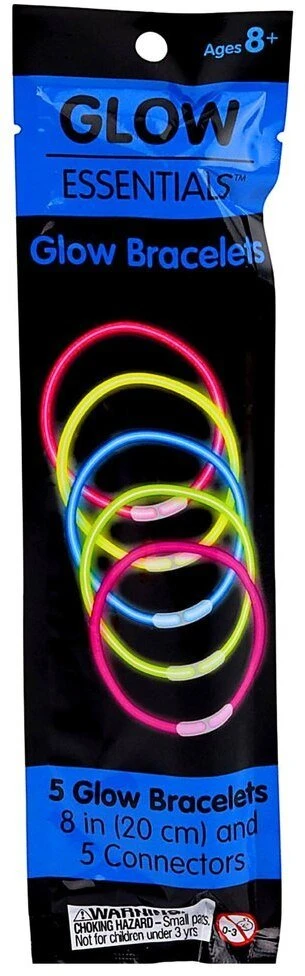 Lean Toys Bransoletki Šviečiantys tamsoje neoniniai lazdelės formos fluorescenciniai apyrankiai, 5 vnt.