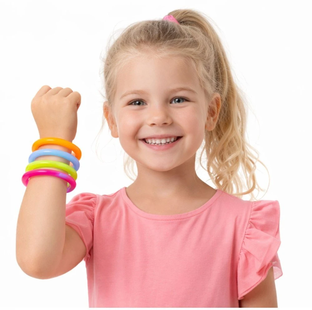 Lean Toys Bransoletki Šviečiantys tamsoje neoniniai lazdelės formos fluorescenciniai apyrankiai, 5 vnt.