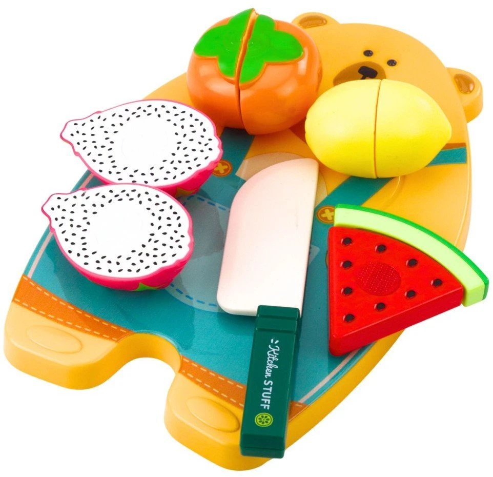 Lean Toys Vaikiškas žaislinių vaisių pjaustymo rinkinys su peiliu ir lentelė