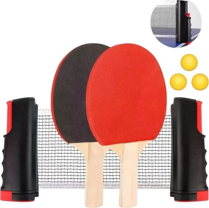 Lean Toys Stalo teniso rinkinys: raketės, tinklas ir kamuoliukai