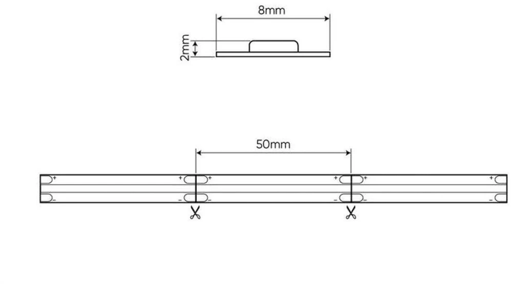 LED juosta 24Vdc, 8W/m, COB 320LED/m, 800lm, šiltai balta 2700K, 180°, LED LINE