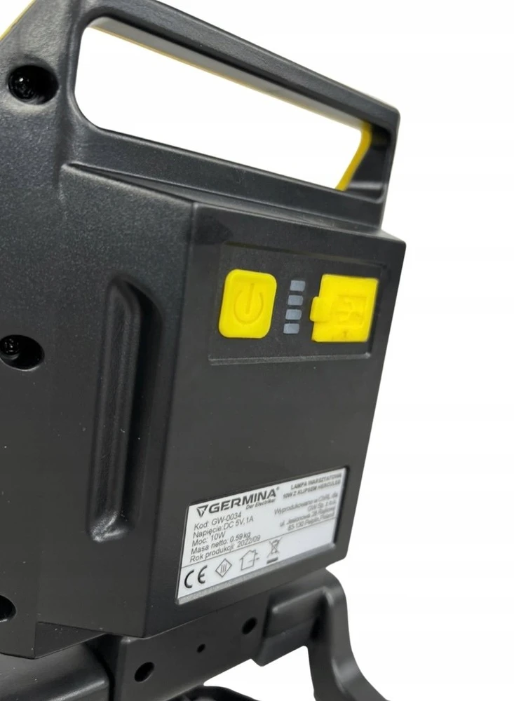 LED dirbtuvių lempa HERCULES 10W 700lm ir 350lm 6500K IP54 įkraunama su išorinės baterijos funkcija GW-0034