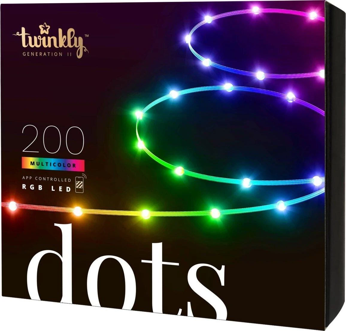 Lubinis šviestuvas „Twinkly Dots“ išmanusis LED šviestuvas 200 RGB, 10 m, juodas laidas | Daugiaspalvis