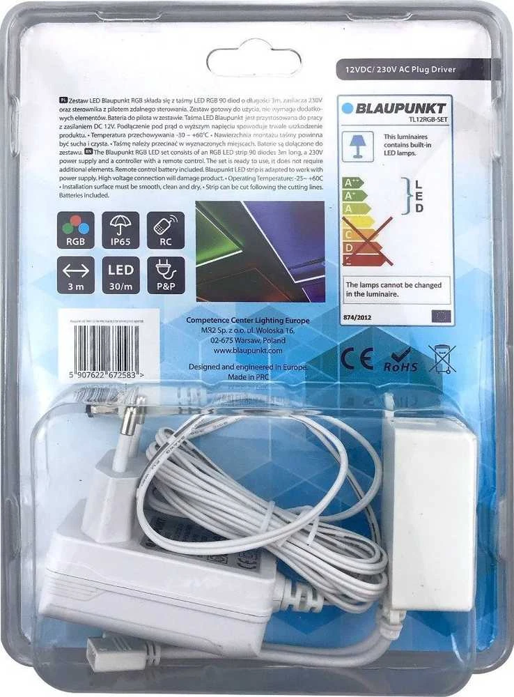 Taśma LED Blaupunkt Rinkinys taśma LED RGB 12V 3M IP20 Pultas+CE ADAPTER blister