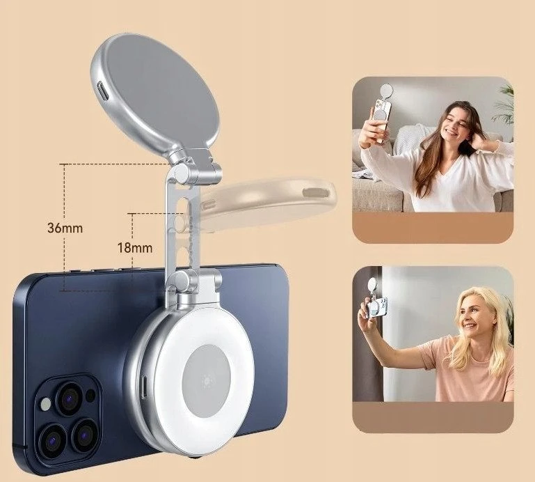 „Telesin“ asmenukių šviesa su magnetiniu telefono laikikliu