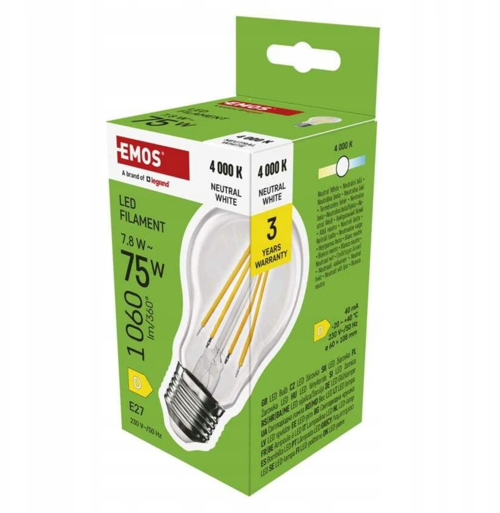 Emos LED lemputė 7,8 W (75 W) E27 A60 siūlas neutrali balta 4000 K 1060 lm ZF5D53 EMOS