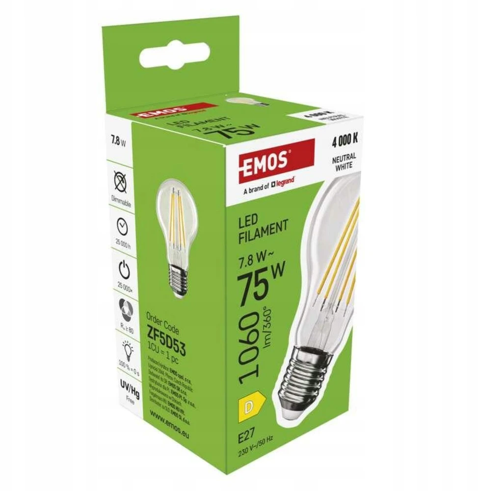 Emos LED lemputė 7,8 W (75 W) E27 A60 siūlas neutrali balta 4000 K 1060 lm ZF5D53 EMOS