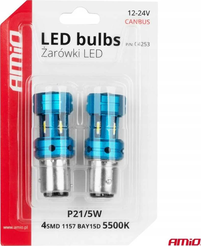 Dvi mėlynos 1157 BAY15D LED lemputės pakuotėje