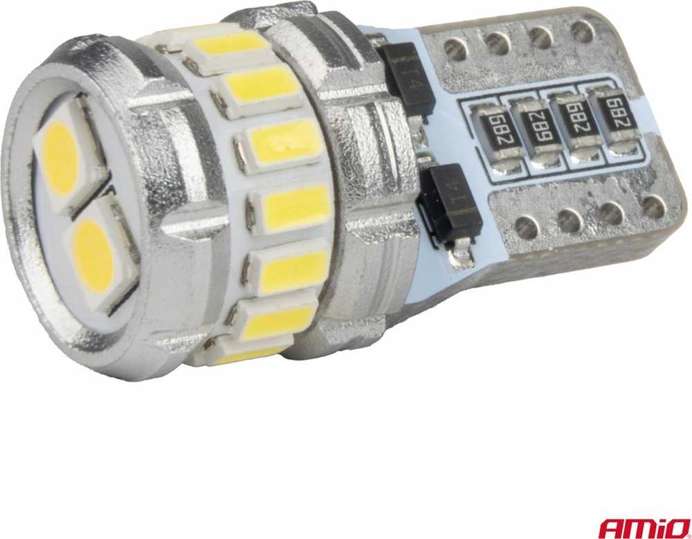 LED lemputės Canbus T10 W5W 16SMD 2SMD 3014 3030 baltos 12V 24V amio-04260